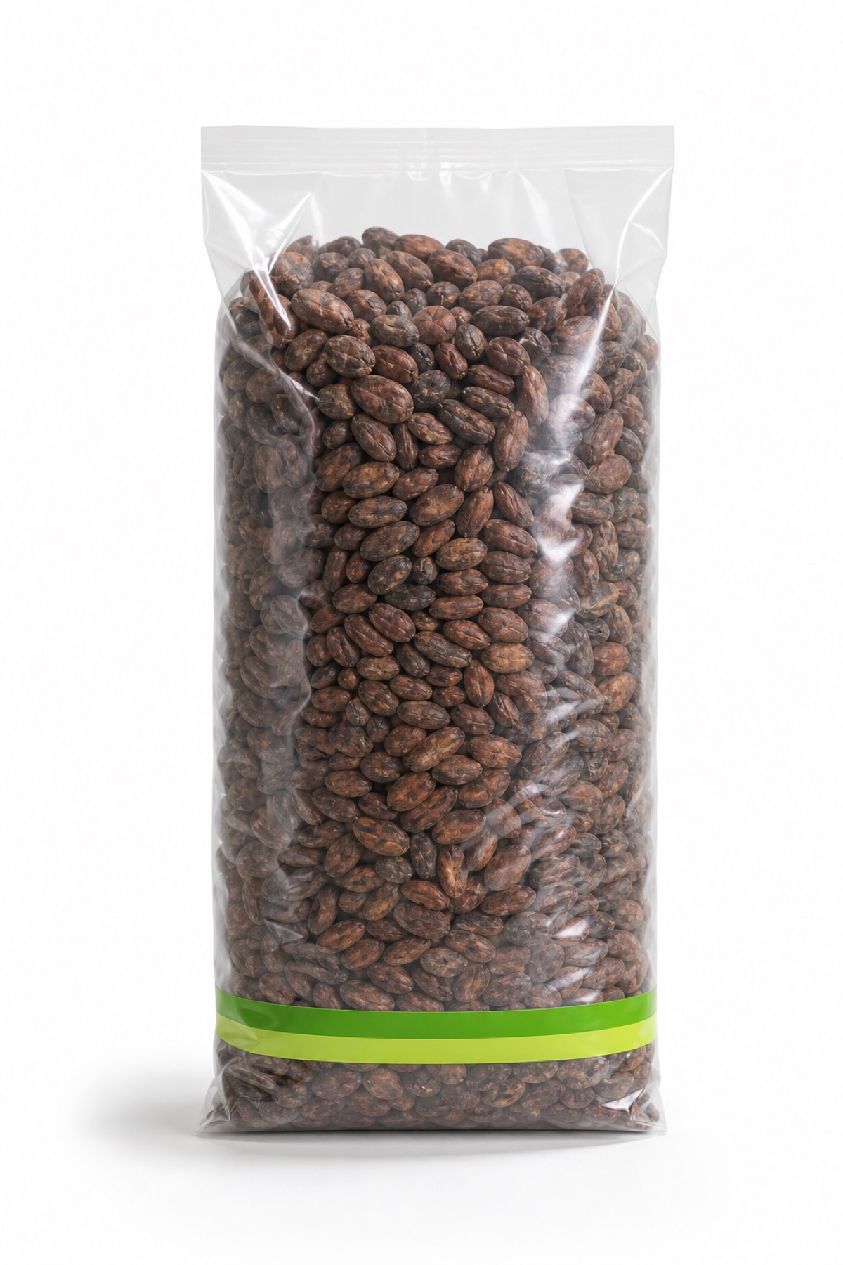 Bolsa transparente de polietileno llena de cacao para exportación