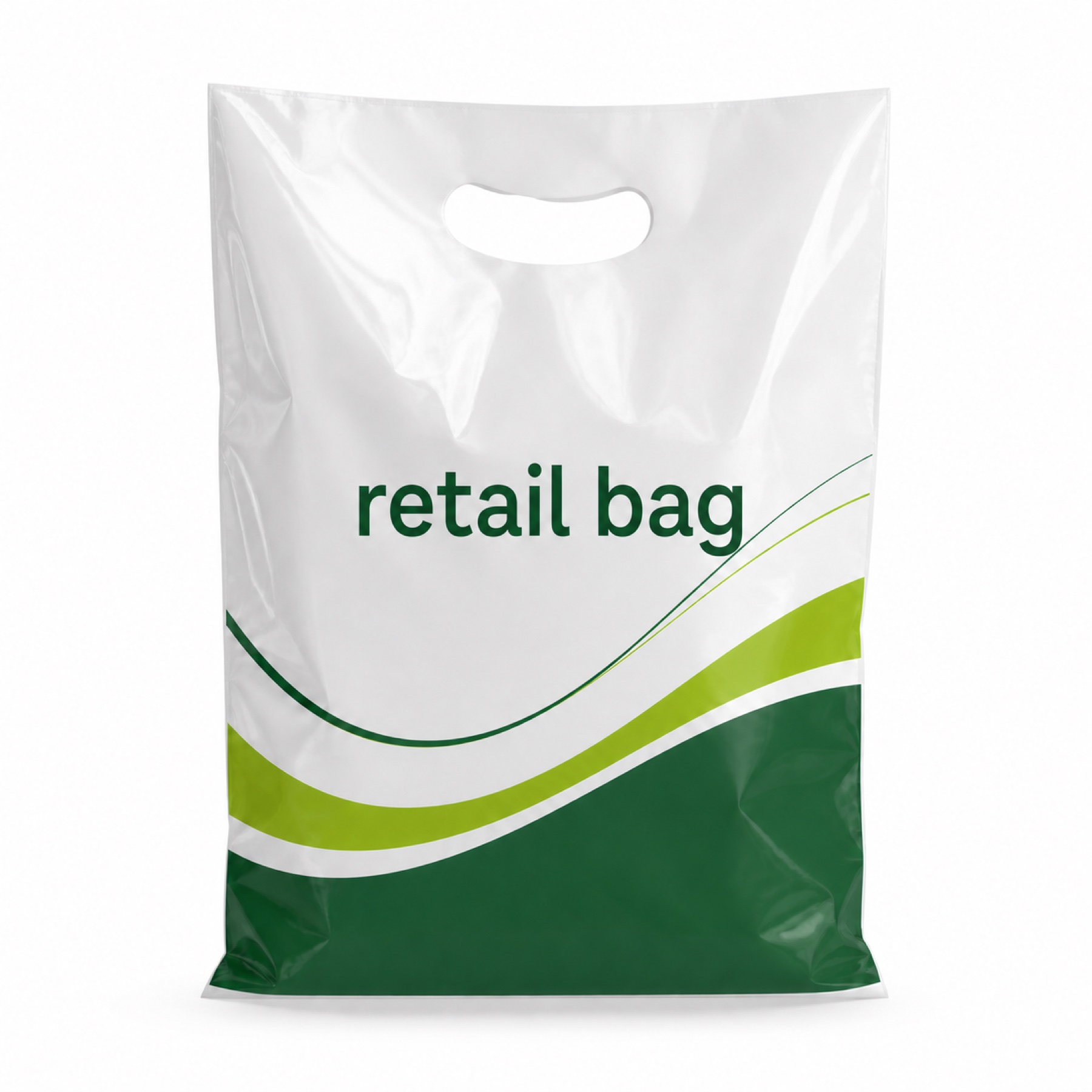 Bolsa completa de polietileno para tienda departamental con texto retail bag